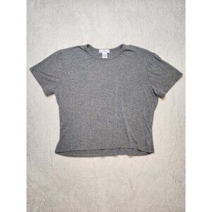 Women's Size L Crop Top Short Sleeve Grey Ribbed Knit Crew Neck